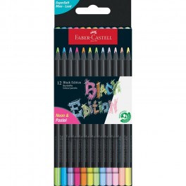 Faber Castell Farvebyanter Black Edition, Neon + Pastel, 12 stk.