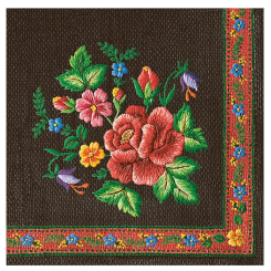Servietter, Roses Mountain Embroidery Folk on black, 33x33cm, 3 lags, 20stk. 