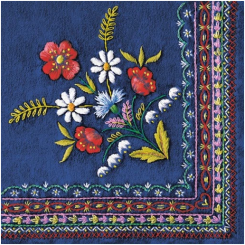 Servietter, Roses Mountain Embroidery Folk on blue, 33x33cm, 3 lags, 20stk. 