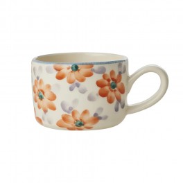 Rice Keramik Cappuccino Kop - Orange - Hand-painted Flowers