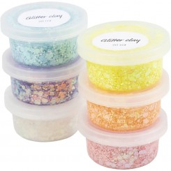 Glitter Clay, Pastelfarver, 6 x 20 ml