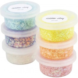 Glitter Clay, Pastelfarver, 6 x 20 ml